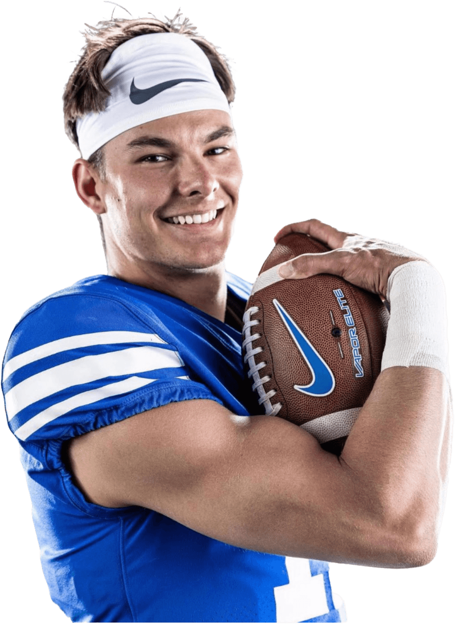 College athlete holding a football, representing AIMS athlete marketing platform